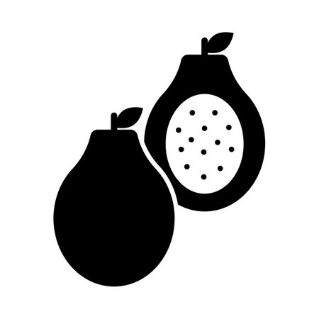 Silhouette of Whole and Halved Papaya icon. Editable vector.のイラスト素材