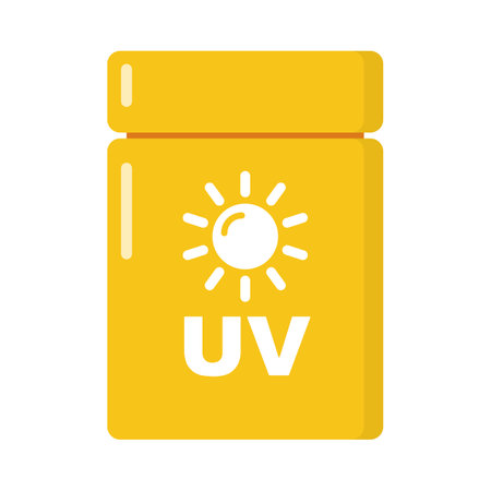 Yellow sunscreen with UV Symbol icon. Editable vector.
