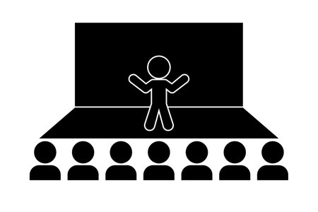 Public speaker on stage and mass silhouette. Editable vector.のイラスト素材