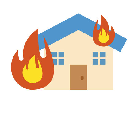 Blue house fire icon. Editable vector.のイラスト素材