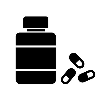 Supplement bottle and capsule supplements silhouette icon. Editable vector.のイラスト素材