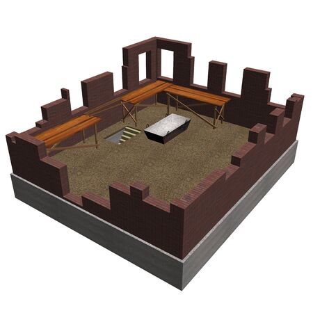 Construction of the house object on a white background. 3D image.の写真素材