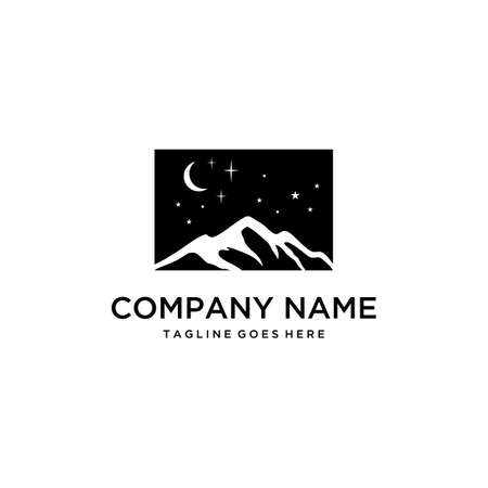 Illustration of several mountains at night with many stars there logo designのイラスト素材