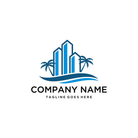 Illustration abstract cozy real estate near beach area logo designのイラスト素材