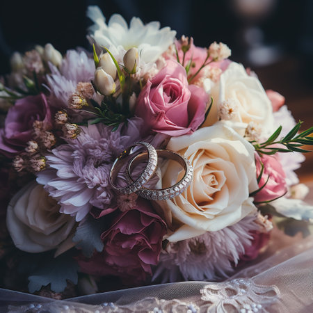 Bridal bouquet of white rose in bright colorsの素材