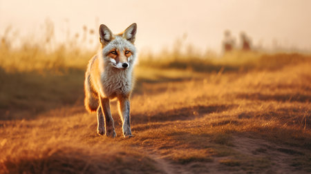 Animal wildlife photography fox with natural background in the sunset view, AI generated imageの素材