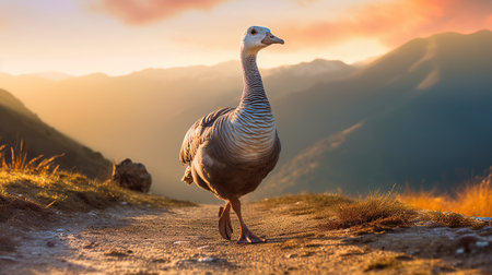 Animal wildlife photography goose with natural background in the sunset view, AI generated imageの素材