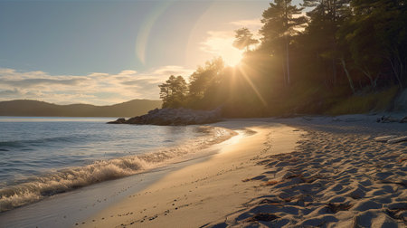 Beautiful beach sea view at sunset. AI generated imageの素材