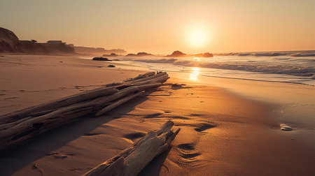 Beautiful beach sea view at sunset. AI generated imageの素材