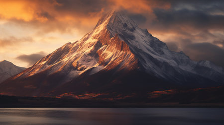Beautiful Panoramic view of snow in mountain peak. AI generated imageの素材