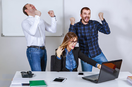 Successful business people hands upの写真素材