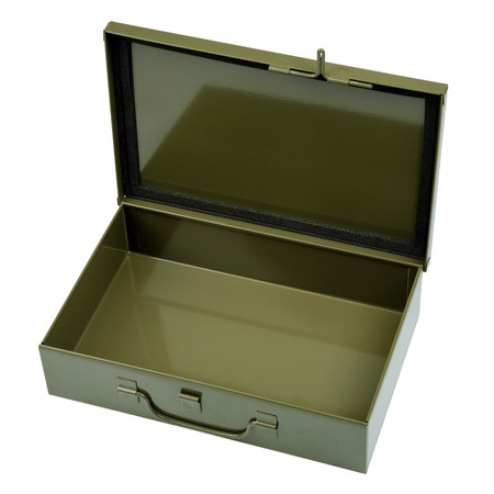 Metal army crate open and isolated on whiteの写真素材