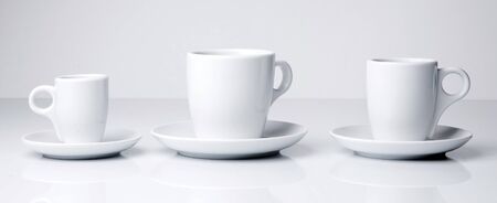 White coffee cups on white backgroundの写真素材