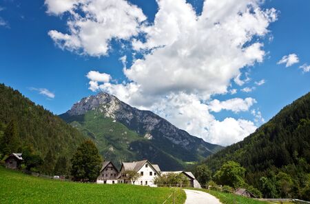 Mountain village in Slovenian Alpsの写真素材