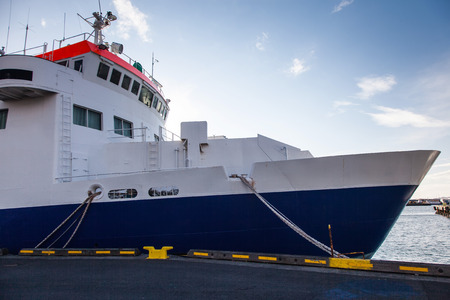 Ship mooring - view of a bowの写真素材