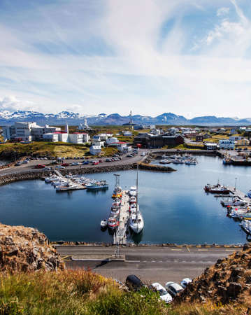 Stykkisholmur harbor a sunny summer dayの写真素材