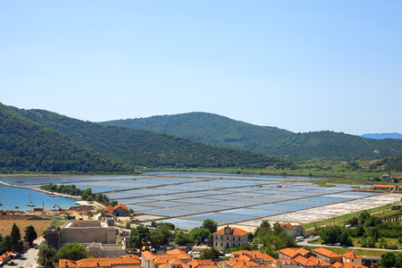 Slat pans in Ston town, Croatia.の写真素材