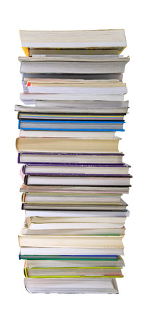 High books stack isolated on white backgroundの写真素材