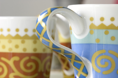 Detail macro studio shot of small colorful coffee cupsの写真素材
