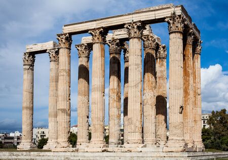 Temple of Olympian Zeus and Acropolis Hill, Athens, Greeceの写真素材