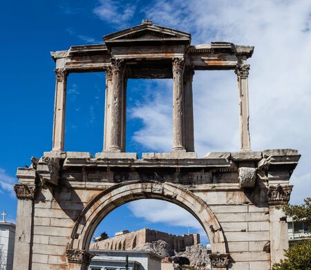 The Arch of Hadrian or Hadrian's Gate in the center of Athens, Greece.の写真素材