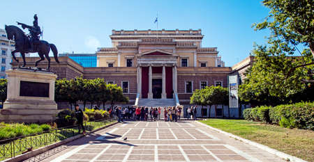 Athens, Greece: April 17. 2018: Bronze statue of Theodoros Kolokotronis by Lazaros Sochos, in front of the old Parliament House (now - National Historical Museum) in Athens, Greeceのeditorial素材