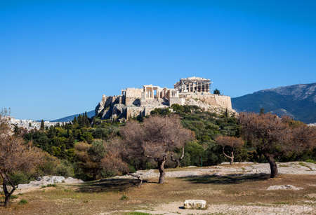 Acropolis hill in Athens city panoramaのeditorial素材