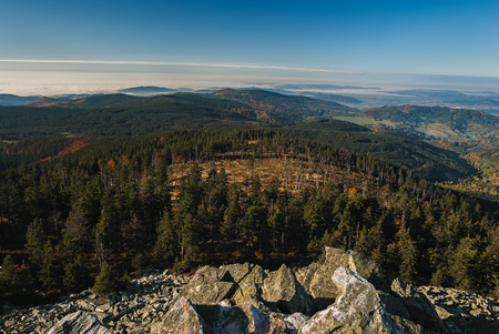 Look from mountain Ztracene Kameny on autumn landscapeの写真素材