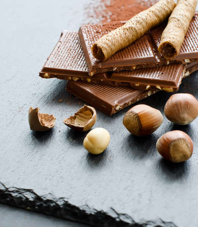 Chocolate and nuts food backgroundの写真素材