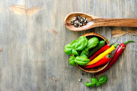 Spices and herbs sample text selective focusの写真素材