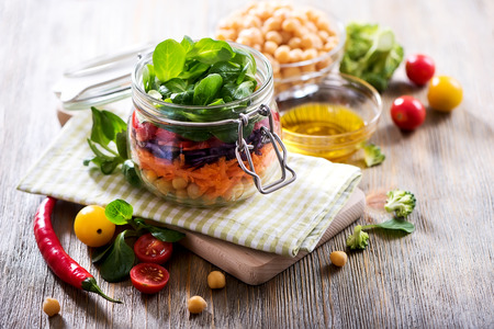 Healthy homemade chickpea and veggies salad, diet, vegetarian, vegan food, vitamin snackの写真素材