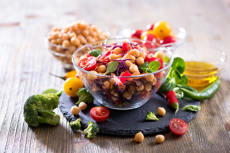 Healthy homemade chickpea and veggies salad, diet, vegetarian, vegan food, vitamin snackの写真素材