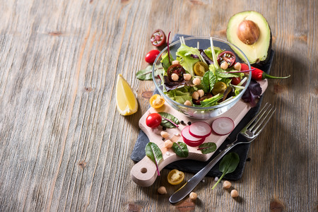Healthy homemade chickpea and veggies salad, diet, vegetarian, vegan food, vitamin snackの写真素材