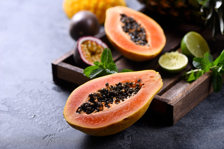 Papaya fruit, sweet ripe fresh papaya, raw vegan foodの写真素材