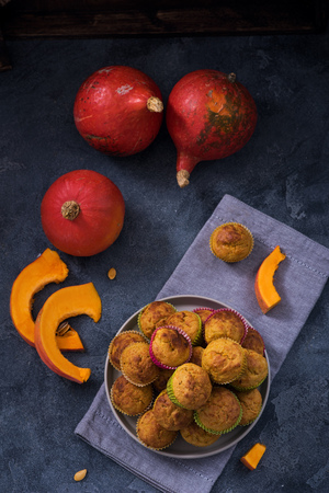 Pumpkin muffins, autumn seasonal cooking, healthy baked dessertの写真素材