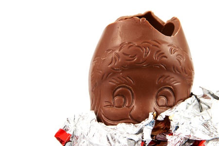 Chocolate Santa Claus in front of a white backgroundの写真素材