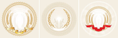 Three laurel wreath and ribbon. Vector illustrationのイラスト素材
