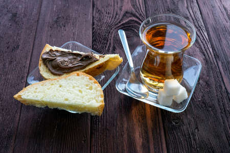tea and toast wooden table