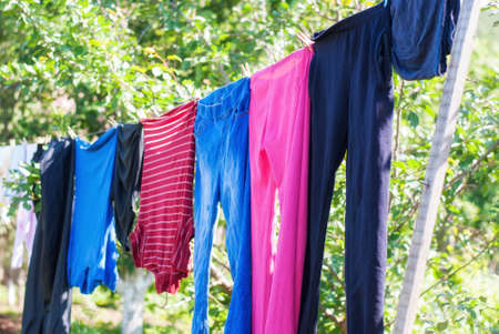 Clothes dry on a ropeの写真素材