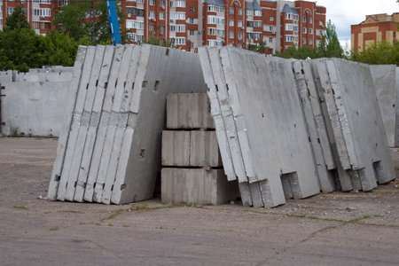 Concrete slabs for building a house. Construction of an apartment building in the city.の写真素材