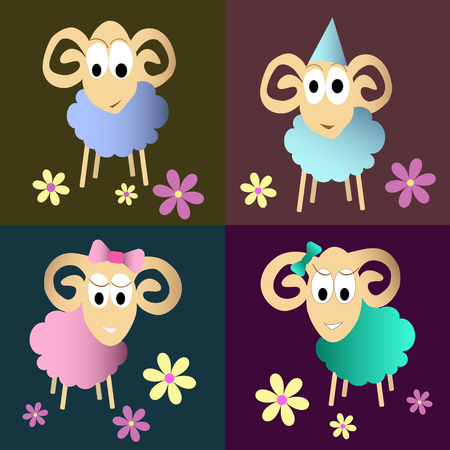 cute sheeps cartoon setのイラスト素材