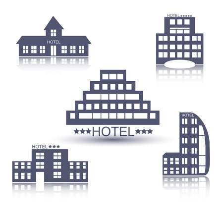 Hotel buildings flat design web icons set. Vector illustrationのイラスト素材