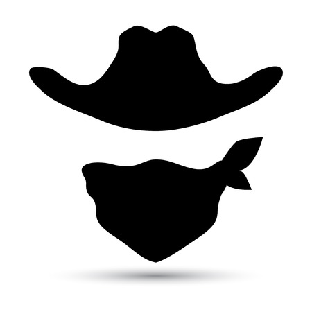 Cowboy icon isolated on white. Retro hat and scarf. Vector illustrationのイラスト素材
