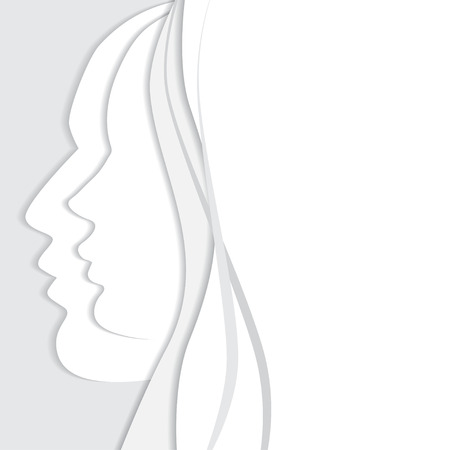 Vetor beautiful woman and man profiles. White paper silhouette background with space for your textのイラスト素材