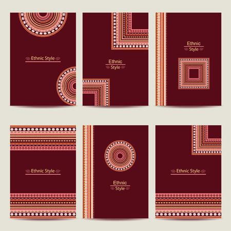Set of geometric abstract colorful brochure templates. Flyers design. Stylish ethnic vector backgroundsのイラスト素材