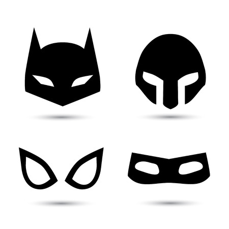 Super hero flat icons set. Vector illustration isolated on white. Black silhouetteのイラスト素材