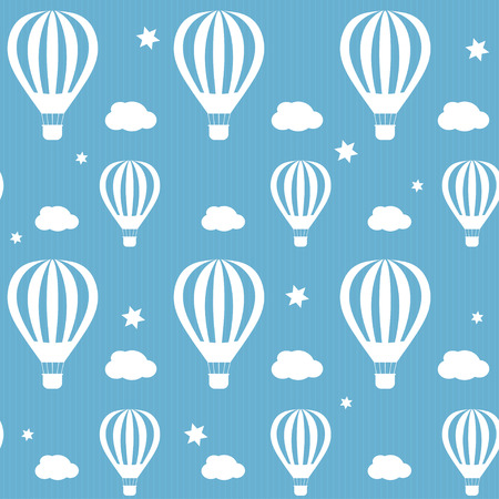 Illustration with white hot air balloons on the blue sky. Seamless pattern.のイラスト素材