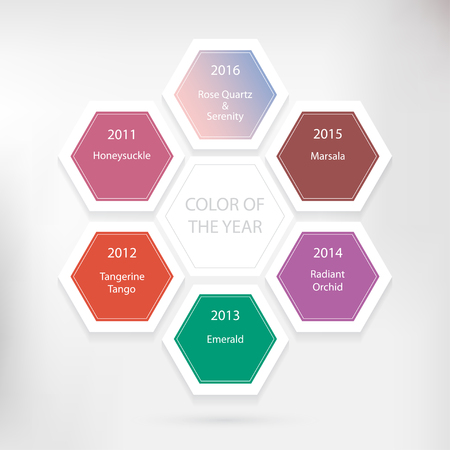 Color of the year concept. Infographic design with hexagon on the grey background.のイラスト素材