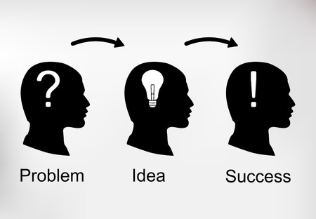 Background infographics with silhouette of human heads, business icons and text. Business concept - the problem, the idea and success.のイラスト素材