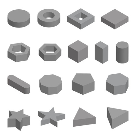 Monochrome set  of geometric shapes, platonic solids illustration isolated on whiteのイラスト素材